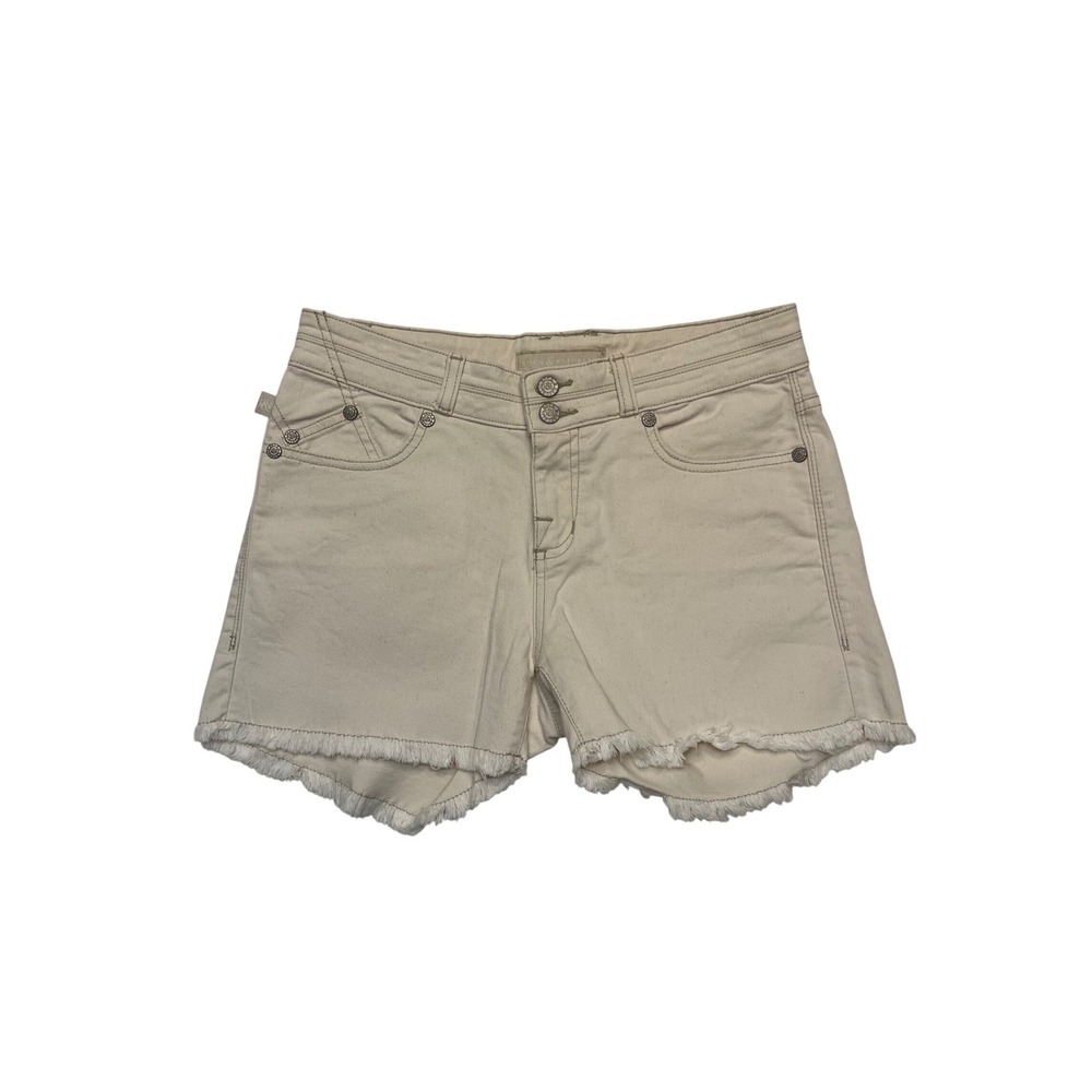 Rock & Republic Bonnaroo Cream Ivory Denim Minimalist Frayed Jean Shorts Size 8